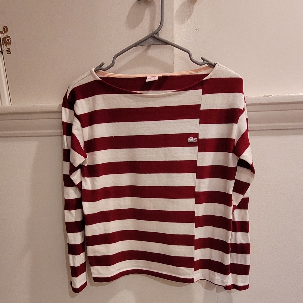 Lacoste Live Red and White Striped Top